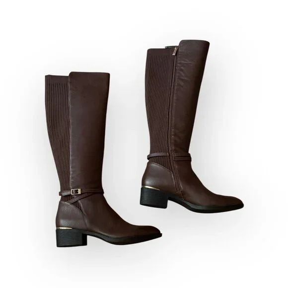 Kenneth Cole New York LANICA‎ Tall Riding Boots 9.5M Brown Leather Knee High 15